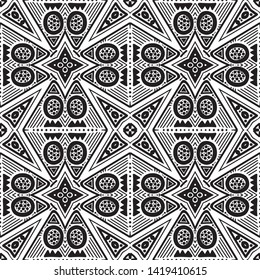 ethnic and tribal pattern. Hand drawn ornamental stripes. Black and white print for your textiles. Vector geometric background