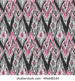 Ethnic tribal pattern. Ikat style background. Aztec doodles ornament. Simple hand drawn effect texture. Vector pattern for clothes fabric or interior elements design.