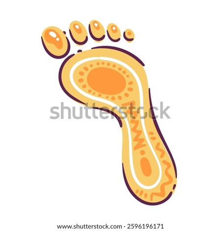Ethnic tribal pattern on cartoon footprint. Funny geometric stylized foot print decoration, geometric boho ornament. Esoteric mascot, cartoon cute footprint with bohemian motif vector illustration