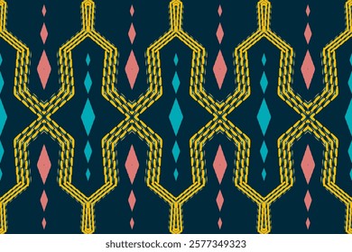  Ethnic Tribal Pattern with Teal, Yellow, and Pink Wavy Lines for Decorative Design