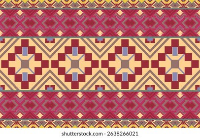 Ethnic tribal patterns, fabric borders, seamless geometric patterns