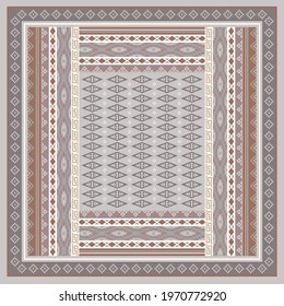 Ethnic tribal scarf pattern design. Silk scarves and hijab motif on gray color