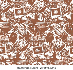 ethnic tribal seamless pattern background. Vector red, yellow, green symbols, square repeat lines backdrop for Black History Month, Juneteenth, Kwanzaa print, banner, wallpaper