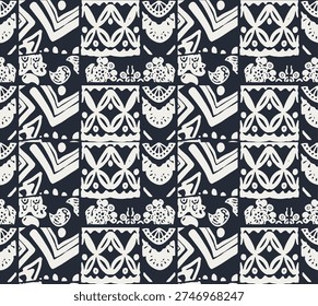 ethnic tribal seamless pattern background. Vector red, yellow, green symbols, square repeat lines backdrop for Black History Month, Juneteenth, Kwanzaa print, banner, wallpaper