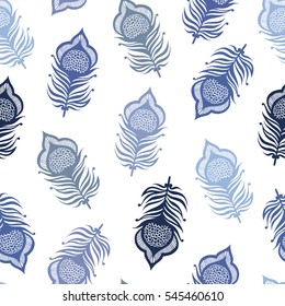 Ethnic tribal seamless pattern with feathers. Bohemian style.