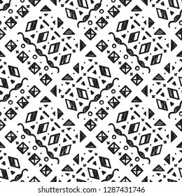 Ethnic Tribal Seamless Pattern. Hand Drawn Doodle Geometric Shapes Vector Background. Abstract Traditional Decorative Ornament Tile