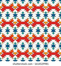 Ethnic, tribal seamless pattern. Native americans embroidery textile stylized surface print. Boho chic ornament. Repeated triangles geometric background. Colorful mosaic wallpaper. Vector abstract