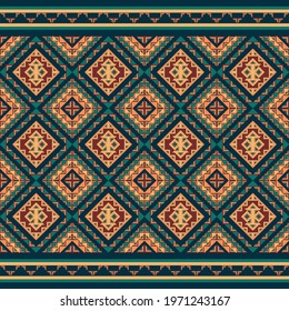 Ethnic tribal seamless pattern. Traditional design for background, wallpaper, clothing, wrapping, carpet, tile, fabric, decoration, vector illustration, embroidery style. Aztec textile patterns.