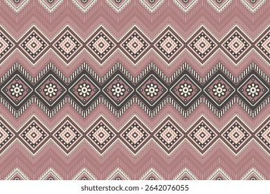 Ethnic tribal seamless pattern. Traditional geometric tribal design. Mauve traditional vector texture. Seamless boho pattern print. Ornamental ethnic fabric style. Vintage handcrafted pattern style.