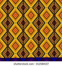 ethnic tribal seamless pattern in yellow and orange colors with Aztec motifs. vector illustration - eps 8