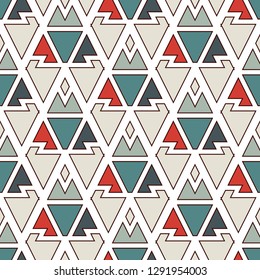 Ethnic, tribal seamless surface pattern. Native americans style background. Repeated geometric figures motif. Contemporary abstract wallpaper. Boho chic digital paper, textile print. Vector art