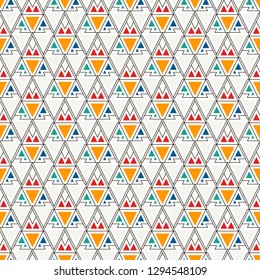 Ethnic, tribal seamless surface pattern. Native americans style background. Repeated triangles motif. Contemporary abstract geometric wallpaper. Boho chic digital paper, textile print. Vector art