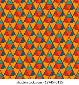 Ethnic, tribal seamless surface pattern. Native americans style background. Repeated triangles motif. Contemporary abstract geometric wallpaper. Boho chic digital paper, textile print. Vector art
