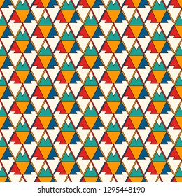 Ethnic, tribal seamless surface pattern. Native americans style background. Repeated triangles motif. Contemporary abstract geometric wallpaper. Boho chic digital paper, textile print. Vector art