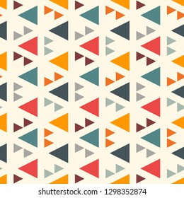 Ethnic, tribal seamless surface pattern. Native americans style background. Repeated triangles motif. Contemporary abstract geometric wallpaper. Boho chic digital paper, textile print. Vector art