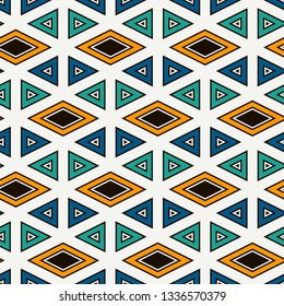 Ethnic, tribal seamless surface pattern. Native americans style background. Repeated diamond, triangles ornament. Geometric figures motif. Boho chic digital paper, textile print. Modern geo wallpaper.