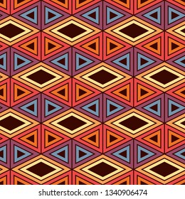 Ethnic, tribal seamless surface pattern. Native americans style background. Repeated diamond, triangles ornament. Geometric figures motif. Boho chic digital paper, textile print. Modern geo wallpaper.