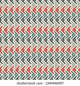 Ethnic, tribal seamless surface pattern. Repeated symbols background. Ancient folk ornament. Geometric figures motif. Geo abstract wallpaper. Digital paper, textile print. Vector art / illustration