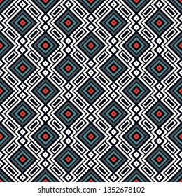Ethnic, tribal seamless surface pattern. Repeated diamonds and rhombuses motif. Folk background. Folkloric wallpaper. Geometric ornament. Geo digital paper, textile print. Vector art