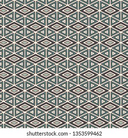 Ethnic, tribal seamless surface pattern. Native americans style background. Repeated diamond, triangles ornament. Geometric figures motif. Boho chic digital paper, textile print. Modern geo wallpaper.
