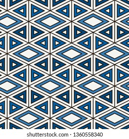 Ethnic, tribal seamless surface pattern. Native americans style background. Repeated diamond, triangles ornament. Geometric figures motif. Boho chic digital paper, textile print. Modern geo wallpaper.