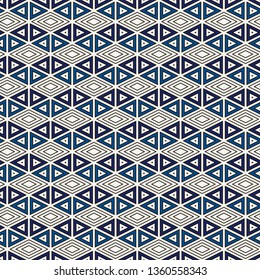 Ethnic, tribal seamless surface pattern. Native americans style background. Repeated diamond, triangles ornament. Geometric figures motif. Boho chic digital paper, textile print. Modern geo wallpaper.