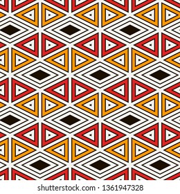 Ethnic, tribal seamless surface pattern. Native americans style background. Repeated diamond, triangles ornament. Geometric figures motif. Boho chic digital paper, textile print. Modern geo wallpaper.