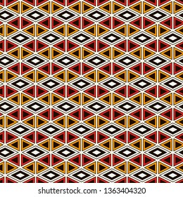 Ethnic, tribal seamless surface pattern. Native americans style background. Repeated diamond, triangles ornament. Geometric figures motif. Boho chic digital paper, textile print. Modern geo wallpaper.