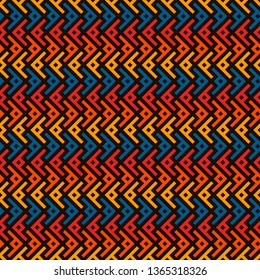 Ethnic, tribal seamless surface pattern. Repeated symbols background. Ancient folk ornament. Geometric figures motif. Geo abstract wallpaper. Digital paper, textile print. Vector art / illustration