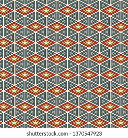 Ethnic, tribal seamless surface pattern. Native americans style background. Repeated diamond, triangles ornament. Geometric figures motif. Boho chic digital paper, textile print. Modern geo wallpaper.