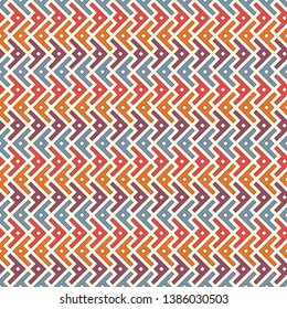 Ethnic, tribal seamless surface pattern. Repeated symbols background. Ancient folk ornament. Geometric figures motif. Geo abstract wallpaper. Digital paper, textile print. Vector art / illustration