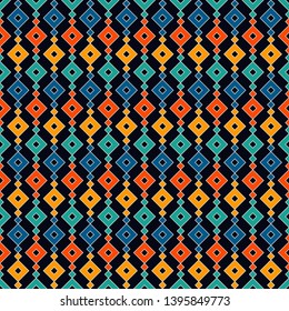 Ethnic, tribal seamless surface pattern. Repeated diamonds and rhombuses motif. Folk background. Folkloric wallpaper. Geometric ornament. Geo digital paper, textile print. Vector art
