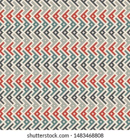 Ethnic, tribal seamless surface pattern. Repeated symbols background. Ancient folk ornament. Geometric figures motif. Geo abstract wallpaper. Digital paper, textile print. Vector art / illustration