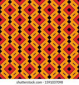 Ethnic, tribal seamless surface pattern. Repeated diamonds and rhombuses motif. Folk background. Folkloric wallpaper. Geometric ornament. Geo digital paper, textile print. Vector art