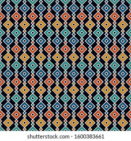 Ethnic, tribal seamless surface pattern. Repeated diamonds and rhombuses motif. Folk background. Folkloric wallpaper. Geometric ornament. Geo digital paper, textile print. Vector art