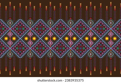 Ethnic, tribal seamless surface pattern. Embroidery ornament. Folk background. Repeated geometric symbols motif. Folkloric wallpaper. Delicate digital paper, textile print. Vector art . illustration