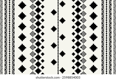 Ethnic tribal stripe black and white background. Seamless tribal pattern, folk embroidery, tradition geometric  ornament. Traditional design for fabric, textile, print, rug, paper