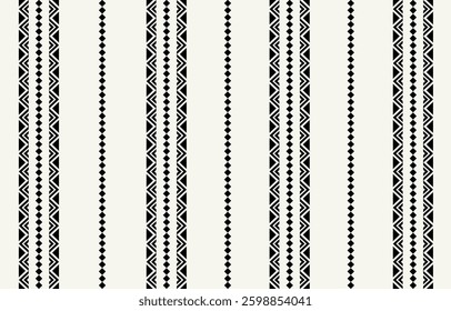 Ethnic tribal stripe black and white background. Seamless tribal pattern, folk embroidery, tradition geometric  ornament. Traditional design for fabric, textile, print, rug, paper