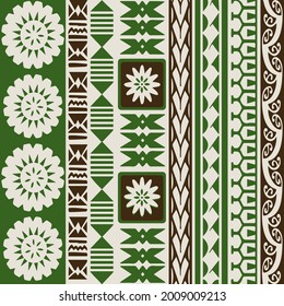 Ethnische Tribal Tapa Hawaiian Design mit polynesischen Symbolen Motive für Mode mit vollständiger Wiederholung