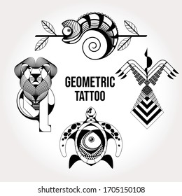 Ethnic tribal totem animal with patterns and ornaments.