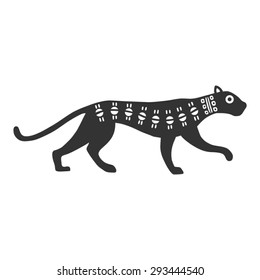 Ethnic tribal totem animal with patterns and ornaments. Jaguar.