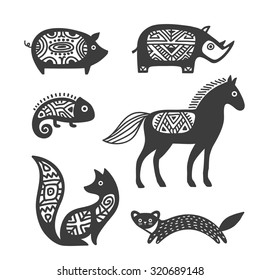 Ethnic tribal totem animal with patterns and ornaments.