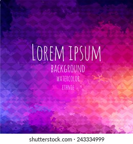 ethnic tribal triangle pattern on sunset watercolor background