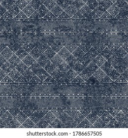 Ethnic tribal vector background with decorative folk elements. Aztec abstract geometric threadbare art print. Shabby pattern. Aging effect. Wallpaper, cloth design, fabric, tissue, textile template