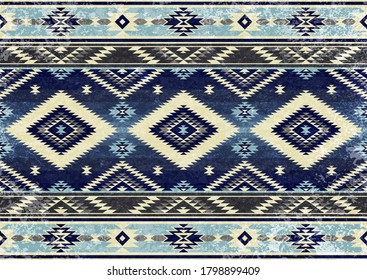 Ethnic tribal vector background with decorative folk elements. Aztec abstract geometric art print. Design for rug, tapis, blanket, wallpaper, cloth design, fabric, tissue, textile, carpet Aging effect