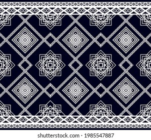 Ethnische Stammes, Vektorhintergrund. Traditionelles nahtloses Muster, Design für Hintergrund, Tapete, Batik, Stoff, Teppich, Kleidung, Umhüllung und Textilien.Vektorgrafik.Schwarz-Weiß-Muster.