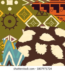 Ethnic tribal vector pattern. Colorful mosaic background. Bright spring pattern with abstract of different textures, Oriental ornament, card, post