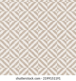 Ethnic tribal zig zag and rhombus seamless diamond fair isle beige pattern. Vector illustration for beauty fashion design. Black white colors. Vintage stripe style.