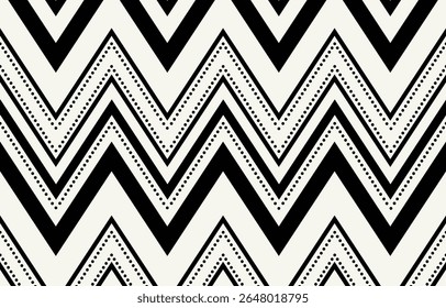Ethnic tribal zigzag black and white background. Seamless tribal pattern, folk embroidery, tradition geometric  ornament. Traditional design for fabric, textile, print, rug, paper, carpet