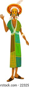 Ethnic tribe, African people, man culture clothes, tribal man, isolated on white, design, cartoon style vector illustration.